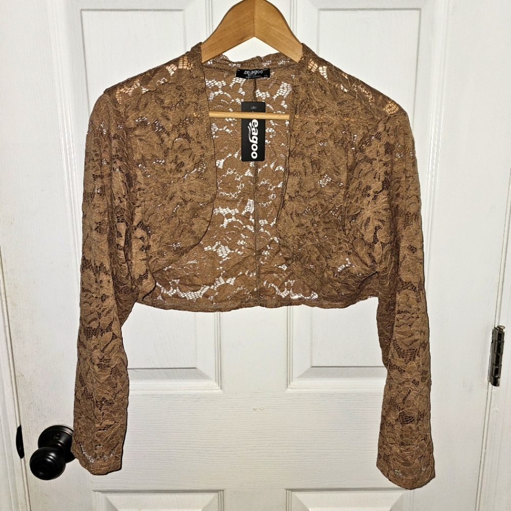 Long sleeves Bolero Lacey sheer cover.  See Description.